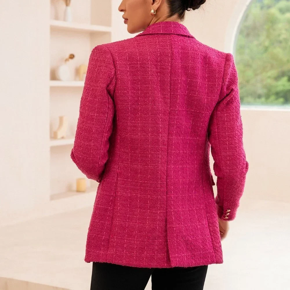 Pink Preppy Womens Lapel Collar Double Breasted Blazer Workwear - Picture 2 of 5